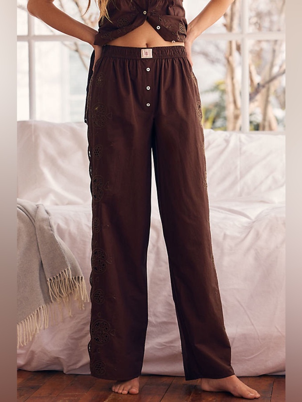 Lyrebird Eyelet Embroidered Boxer Pants Brown Women’s Size XS